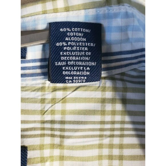 Izod Easy Care Men’s Large Long Sleeve Shirt – Yellow Blue Plaid Button Down - Picture 3 of 8